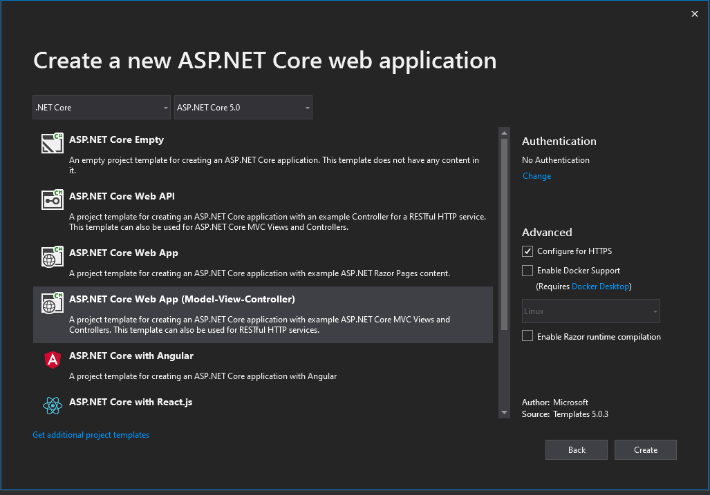 Asp Net Core new project