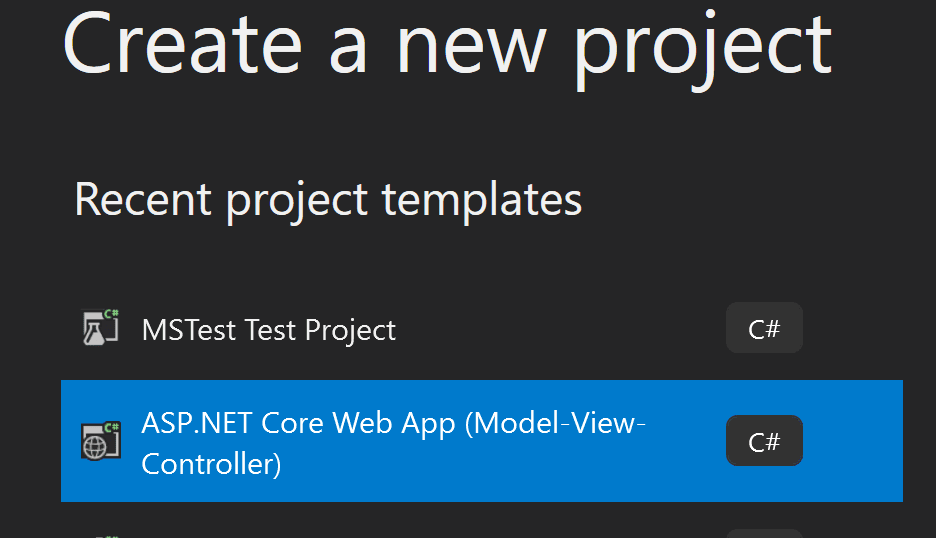 New mvc project